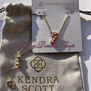 New Kendra Scott Candy Cane Gold Short Pendant Necklace Holiday Necklace